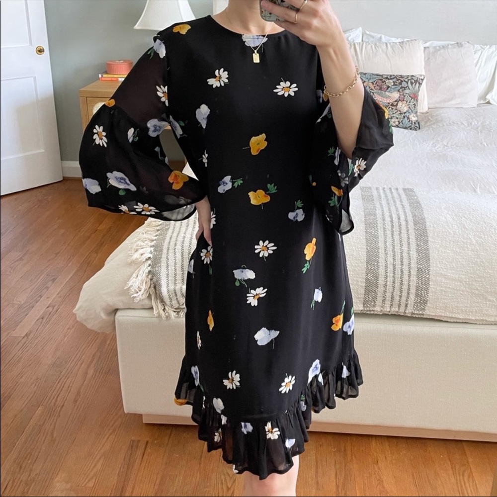 Ganni Dainty Ruffle Floral Printed Georgette Dress